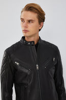 Lilard Erkek Siyah Slim-Fit Spor Deri Mont | Derimod Lilard Erkek Siyah Slim-Fit Spor Deri Mont | Derimod