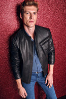 Iniesta Men's Black Leather Jacket | Derimod Iniesta Men's Black Leather Jacket | Derimod