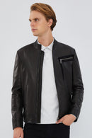 Iniesta Men's Black Leather Jacket | Derimod Iniesta Men's Black Leather Jacket | Derimod