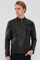 Iniesta Men's Black Leather Jacket | Derimod Iniesta Men's Black Leather Jacket | Derimod