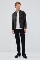 Iniesta Men's Black Leather Jacket | Derimod Iniesta Men's Black Leather Jacket | Derimod