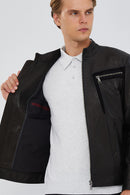 Iniesta Men's Black Leather Jacket | Derimod Iniesta Men's Black Leather Jacket | Derimod