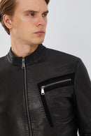 Iniesta Men's Black Leather Jacket | Derimod Iniesta Men's Black Leather Jacket | Derimod