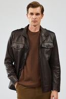 Alvarez Men's Brown Leather Jacket | Derimod Alvarez Men's Brown Leather Jacket | Derimod