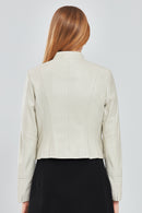 Viola Women's Beige Short Leather Jacket | Derimod Viola Women's Beige Short Leather Jacket | Derimod