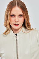Viola Women's Beige Short Leather Jacket | Derimod Viola Women's Beige Short Leather Jacket | Derimod