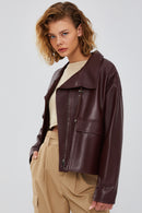 Nova Kadın Bordo Oversize Deri Ceket | Derimod Nova Kadın Bordo Oversize Deri Ceket | Derimod