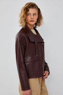 Nova Kadın Bordo Oversize Deri Ceket | Derimod Nova Kadın Bordo Oversize Deri Ceket | Derimod