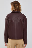 Nova Kadın Bordo Oversize Deri Ceket | Derimod Nova Kadın Bordo Oversize Deri Ceket | Derimod