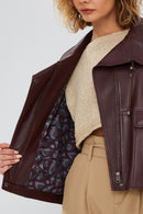 Nova Kadın Bordo Oversize Deri Ceket | Derimod Nova Kadın Bordo Oversize Deri Ceket | Derimod
