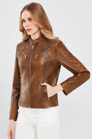 Lucky Kadın Camel Spor Kısa Deri Ceket | Derimod Lucky Kadın Camel Spor Kısa Deri Ceket | Derimod