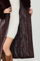 Penelope Women's Burgundy Fur Leather Coat | Derimod Penelope Women's Burgundy Fur Leather Coat | Derimod