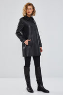 Scarlet Women's Black Leather Trench Coat | Derimod Scarlet Women's Black Leather Trench Coat | Derimod