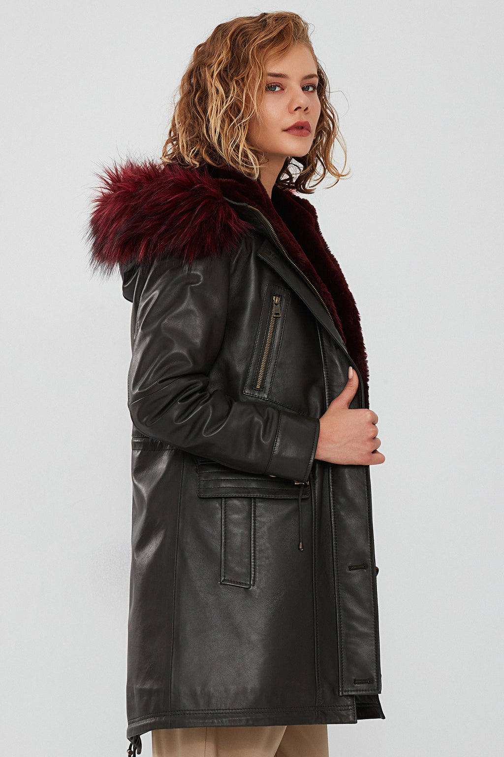 Celine Kadın Yeşil Kapüşonlu Kürklü Parka