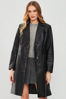 Cameron Kadın Siyah Uzun Deri Ceket | Derimod Cameron Kadın Siyah Uzun Deri Ceket | Derimod