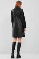 Cameron Kadın Siyah Uzun Deri Ceket | Derimod Cameron Kadın Siyah Uzun Deri Ceket | Derimod