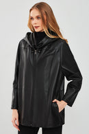 Anya Kadın Siyah Kapüşonlu Deri Mont | Derimod Anya Kadın Siyah Kapüşonlu Deri Mont | Derimod