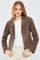 Lara Women's Mink Suede Leather Jacket | Derimod Lara Women's Mink Suede Leather Jacket | Derimod