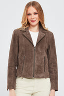 Lara Women's Mink Suede Leather Jacket | Derimod Lara Women's Mink Suede Leather Jacket | Derimod