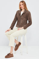 Lara Women's Mink Suede Leather Jacket | Derimod Lara Women's Mink Suede Leather Jacket | Derimod