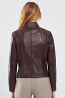 Alicia Women's Burgundy Short Leather Jacket | Derimod Alicia Women's Burgundy Short Leather Jacket | Derimod