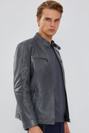 Maxim Erkek Gri Deri Ceket | Derimod Maxim Erkek Gri Deri Ceket | Derimod