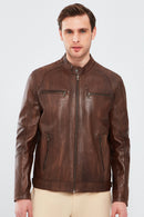 Alanzo Men's Brown Leather Coat | Derimod Alanzo Men's Brown Leather Coat | Derimod