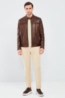 Alanzo Men's Brown Leather Coat | Derimod Alanzo Men's Brown Leather Coat | Derimod