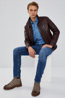 Bruno Men's Claret Red Leather Jacket | Derimod Bruno Men's Claret Red Leather Jacket | Derimod