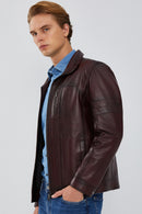 Bruno Men's Claret Red Leather Jacket | Derimod Bruno Men's Claret Red Leather Jacket | Derimod