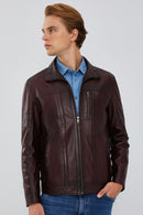Bruno Men's Claret Red Leather Jacket | Derimod Bruno Men's Claret Red Leather Jacket | Derimod