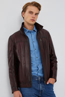 Bruno Men's Claret Red Leather Jacket | Derimod Bruno Men's Claret Red Leather Jacket | Derimod
