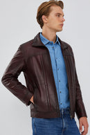 Bruno Men's Claret Red Leather Jacket | Derimod Bruno Men's Claret Red Leather Jacket | Derimod