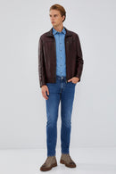 Bruno Men's Claret Red Leather Jacket | Derimod Bruno Men's Claret Red Leather Jacket | Derimod