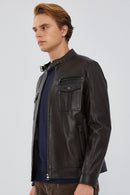 David Men's Brown Leather Jacket | Derimod David Men's Brown Leather Jacket | Derimod