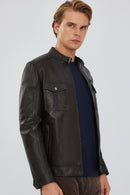 David Men's Brown Leather Jacket | Derimod David Men's Brown Leather Jacket | Derimod