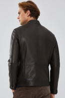 David Men's Brown Leather Jacket | Derimod David Men's Brown Leather Jacket | Derimod