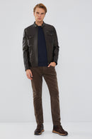 David Men's Brown Leather Jacket | Derimod David Men's Brown Leather Jacket | Derimod