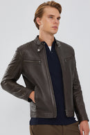 Paul Men's Mink Sports Leather Jacket | Derimod Paul Men's Mink Sports Leather Jacket | Derimod