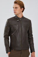 Paul Men's Mink Sports Leather Jacket | Derimod Paul Men's Mink Sports Leather Jacket | Derimod