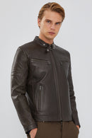 Paul Men's Mink Sports Leather Jacket | Derimod Paul Men's Mink Sports Leather Jacket | Derimod