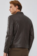 Paul Men's Mink Sports Leather Jacket | Derimod Paul Men's Mink Sports Leather Jacket | Derimod