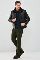 Mario Erkek Siyah Yakası Kürklü Deri Ceket | Derimod Mario Erkek Siyah Yakası Kürklü Deri Ceket | Derimod