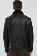 Mario Erkek Siyah Yakası Kürklü Deri Ceket | Derimod Mario Erkek Siyah Yakası Kürklü Deri Ceket | Derimod