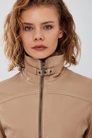 Fiesta Women's Beige Short Leather Jacket | Derimod Fiesta Women's Beige Short Leather Jacket | Derimod