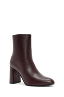 Kadın Bordo Fermuarlı Kalın Yüksek Topuklu Deri Bot | Derimod Kadın Bordo Fermuarlı Kalın Yüksek Topuklu Deri Bot | Derimod