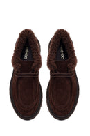 Woman Brown Lace-Up Fur-Detail Thick-Soled Suede Casual Shoes | Derimod Woman Brown Lace-Up Fur-Detail Thick-Soled Suede Casual Shoes | Derimod