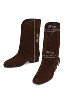 Woman Brown Buckled Short Thick-Heeled Suede Boots | Derimod Woman Brown Buckled Short Thick-Heeled Suede Boots | Derimod