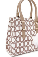 Kadın Bej Uzun Askılı Kumaş Monogram Desenli Kol Çantası | Derimod Kadın Bej Uzun Askılı Kumaş Monogram Desenli Kol Çantası | Derimod