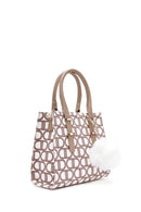 Kadın Bej Uzun Askılı Kumaş Monogram Desenli Kol Çantası | Derimod Kadın Bej Uzun Askılı Kumaş Monogram Desenli Kol Çantası | Derimod